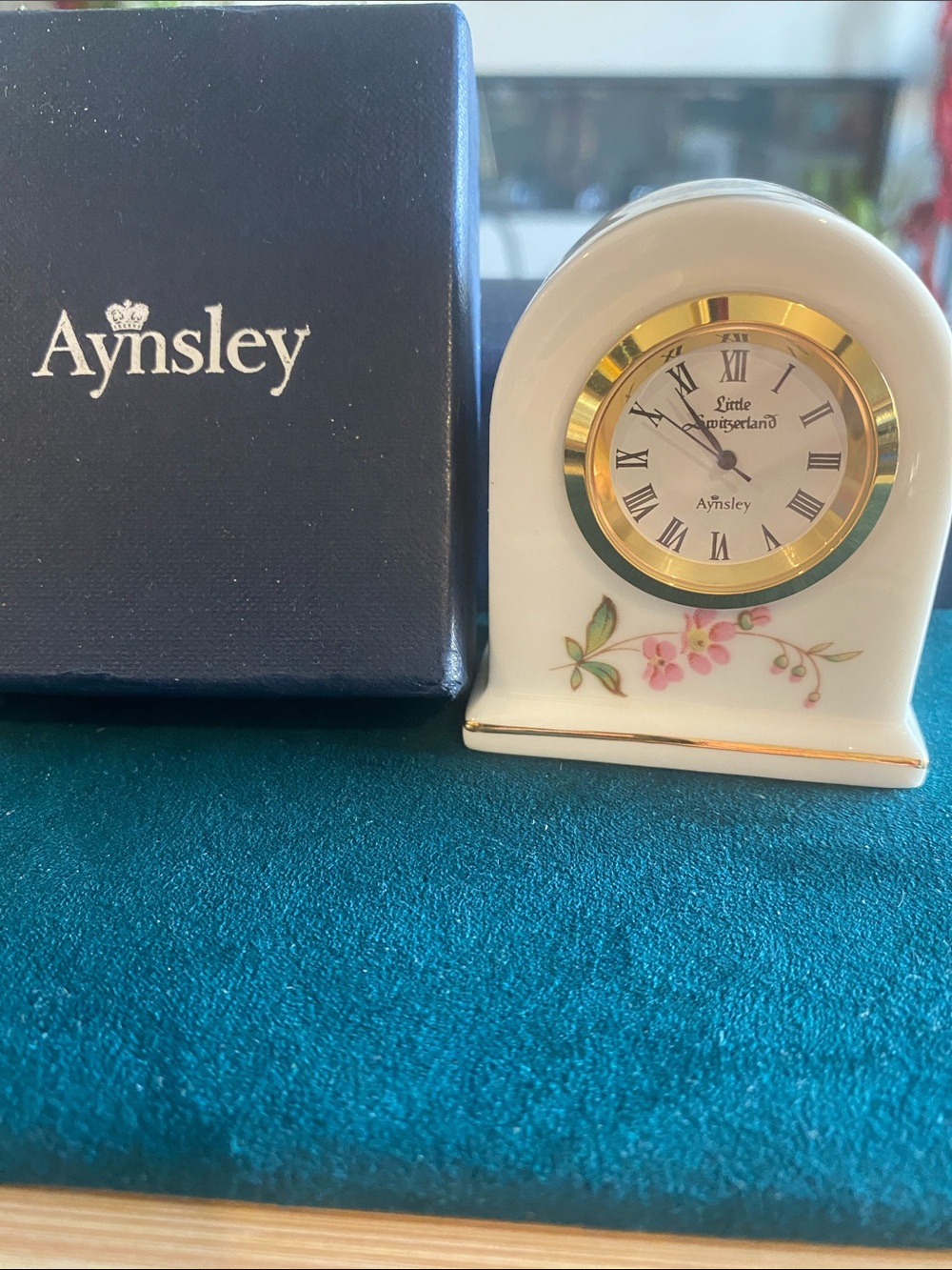 Aynsley Floral Porcelain Mantel Clock with Gold Trim